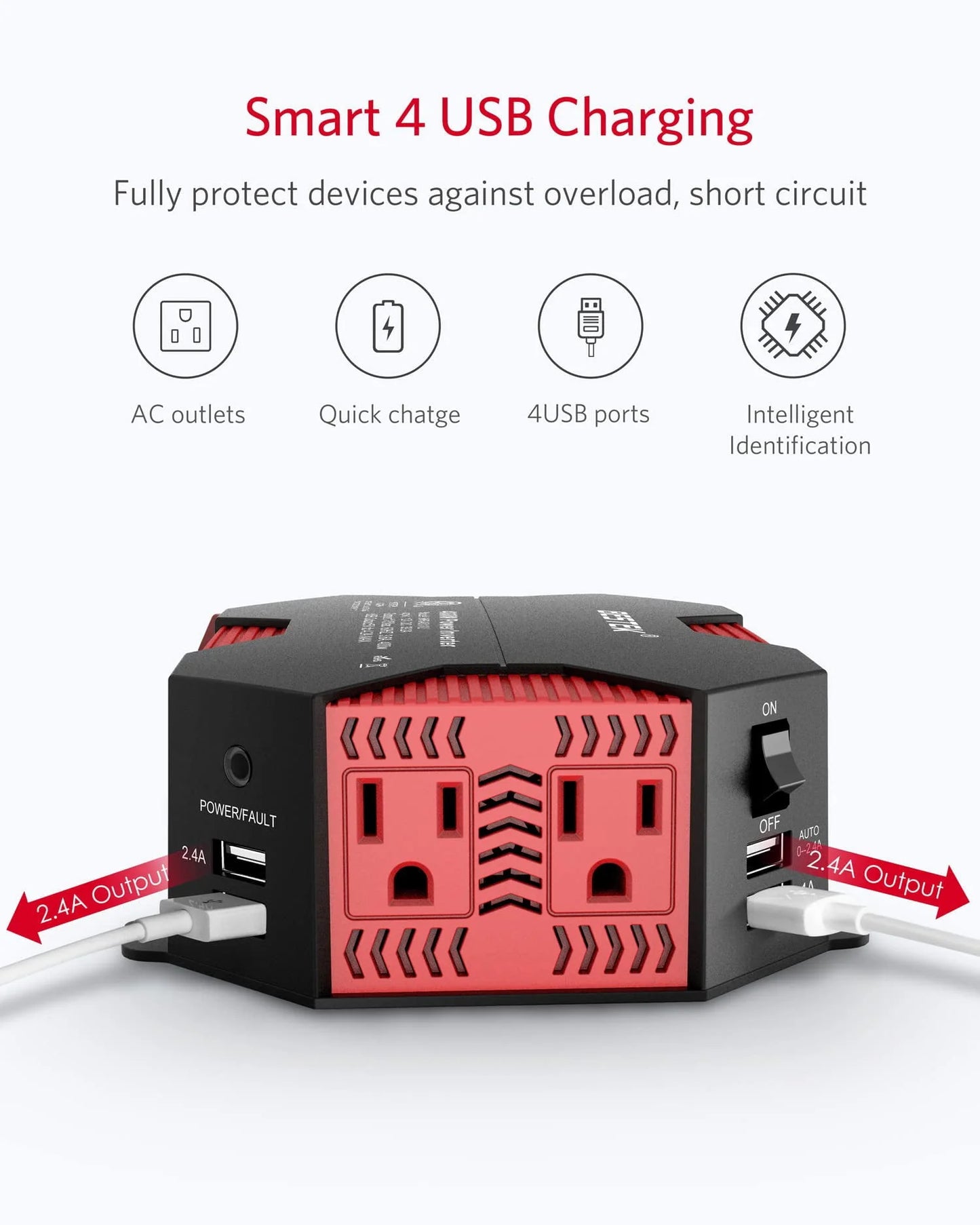 400 Watts Power Inverter DC 12V to AC 110V Power Converter with 4 USB Charging Ports Car Adapter for Christmas String Lights