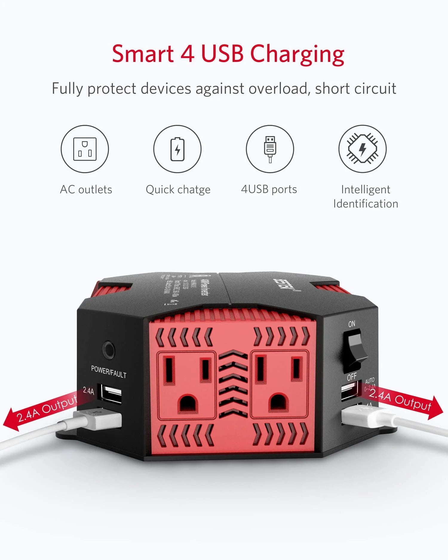 400 Watts Power Inverter DC 12V to AC 110V Power Converter with 4 USB Charging Ports Car Adapter for Christmas String Lights