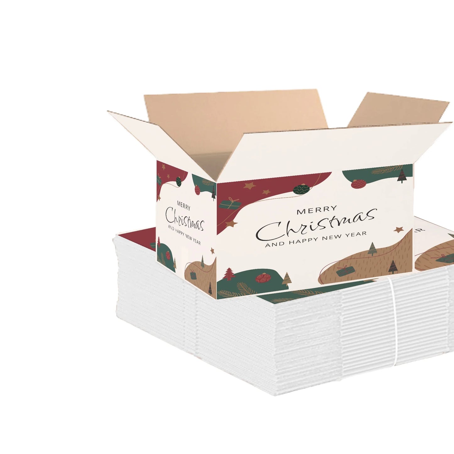 Ucanpack Christmas Boxes 12x12x3 inch - 50 Pack Abstract Xmas Printed Christmas Box Bulk - Holiday Shipping Box Made in USA Christmas Packaging Small Business