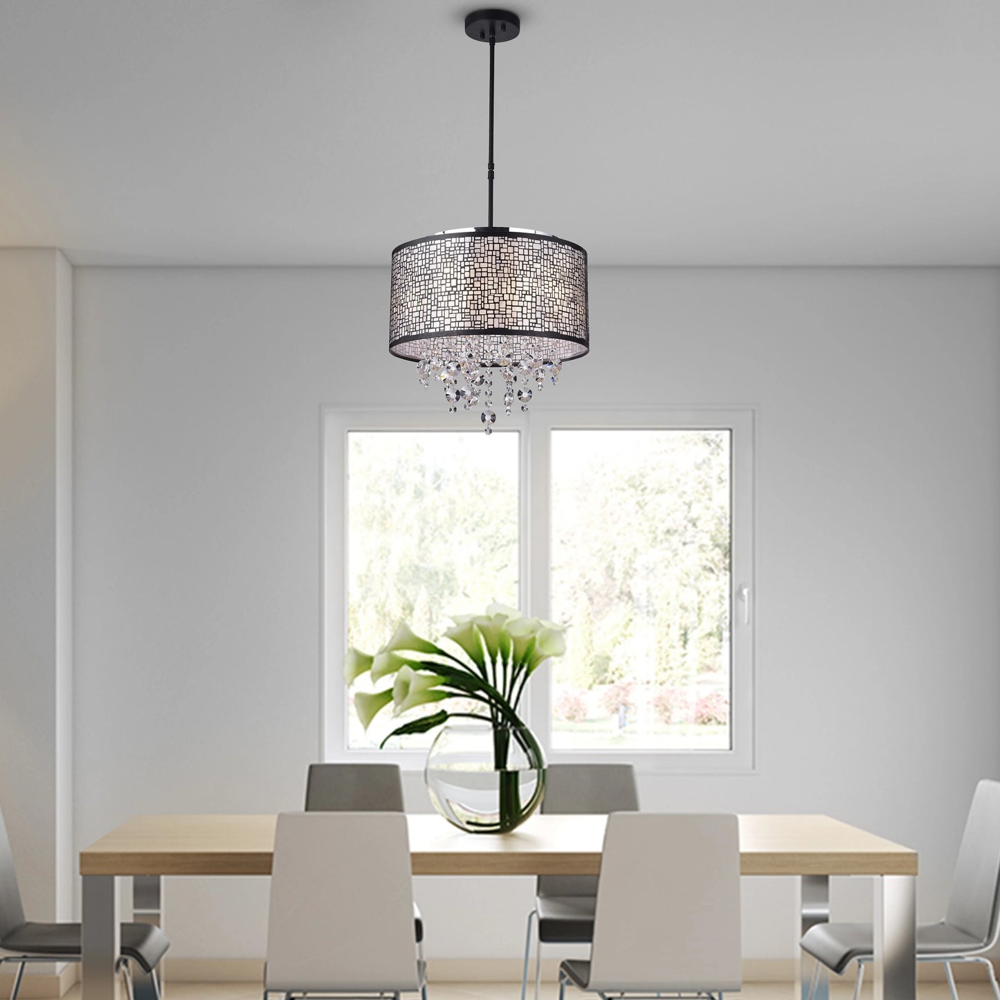 First Lighting Anais 4-light Black Metal and Crystal Drum Chandelier