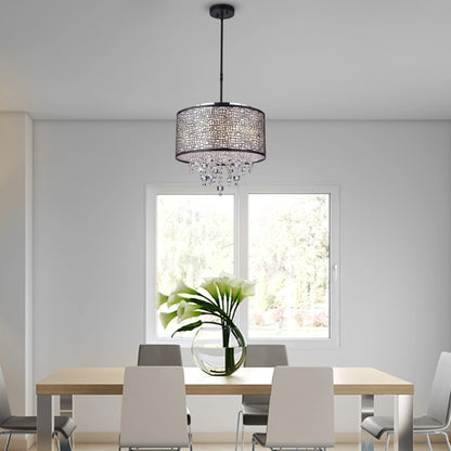 First Lighting Anais 4-light Black Metal and Crystal Drum Chandelier