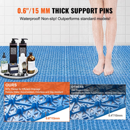 KFFKFF Connectable Tiles in Blue, 55PCS, Measuring 12" x 12" Each, Composed of Gentle PVC, Featuring Interlocking Drainage Floor Tiles, Slip-Resistant with Drainage Openings, in Blue