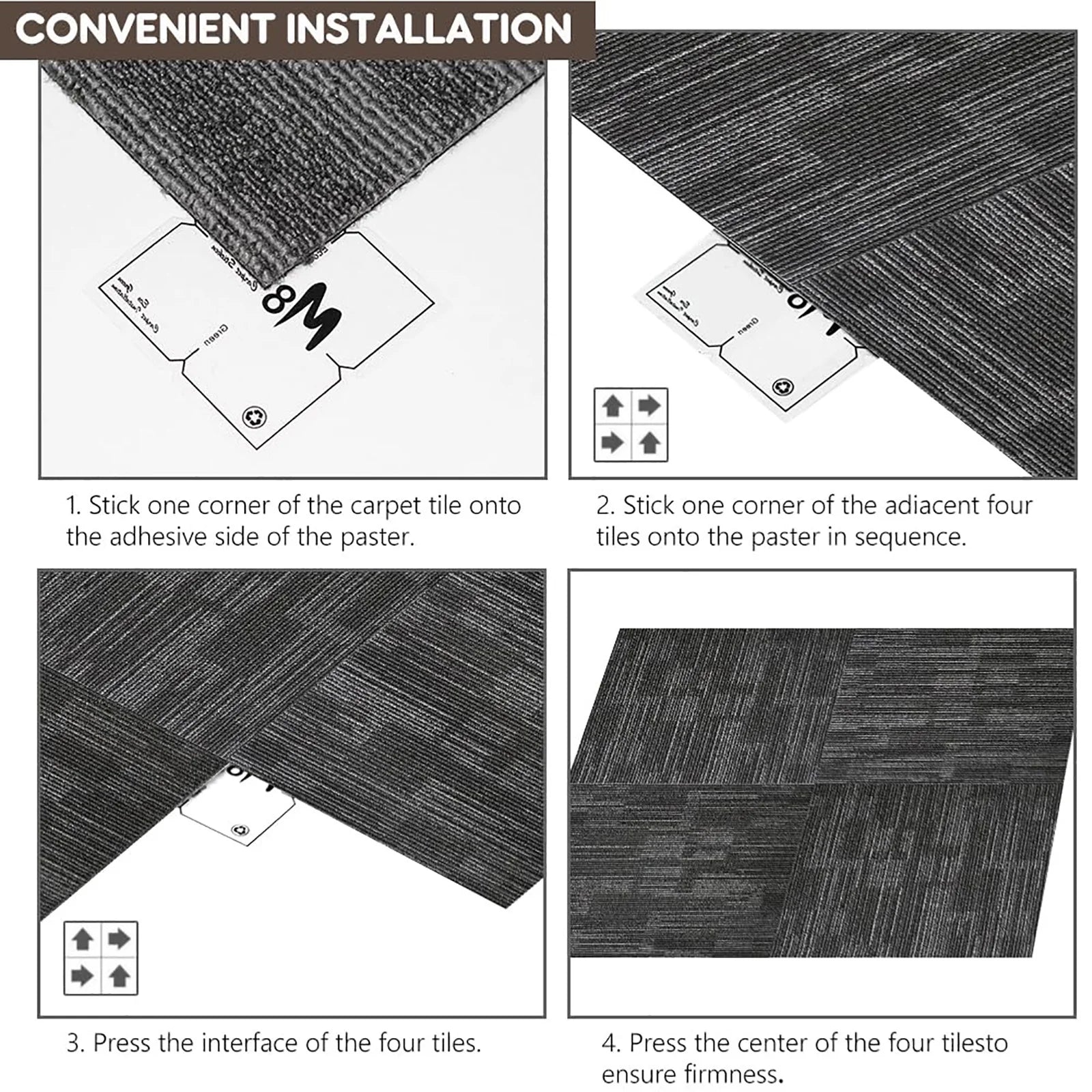 LITA Dark Grey 24" x 24" Carpet Tiles Reusable DIY Carpet Squares for Home Commercial, 18 Pcs (72 Sq.Ft)