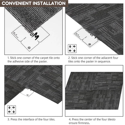 LITA Dark Grey 24" x 24" Carpet Tiles Reusable DIY Carpet Squares for Home Commercial, 18 Pcs (72 Sq.Ft)