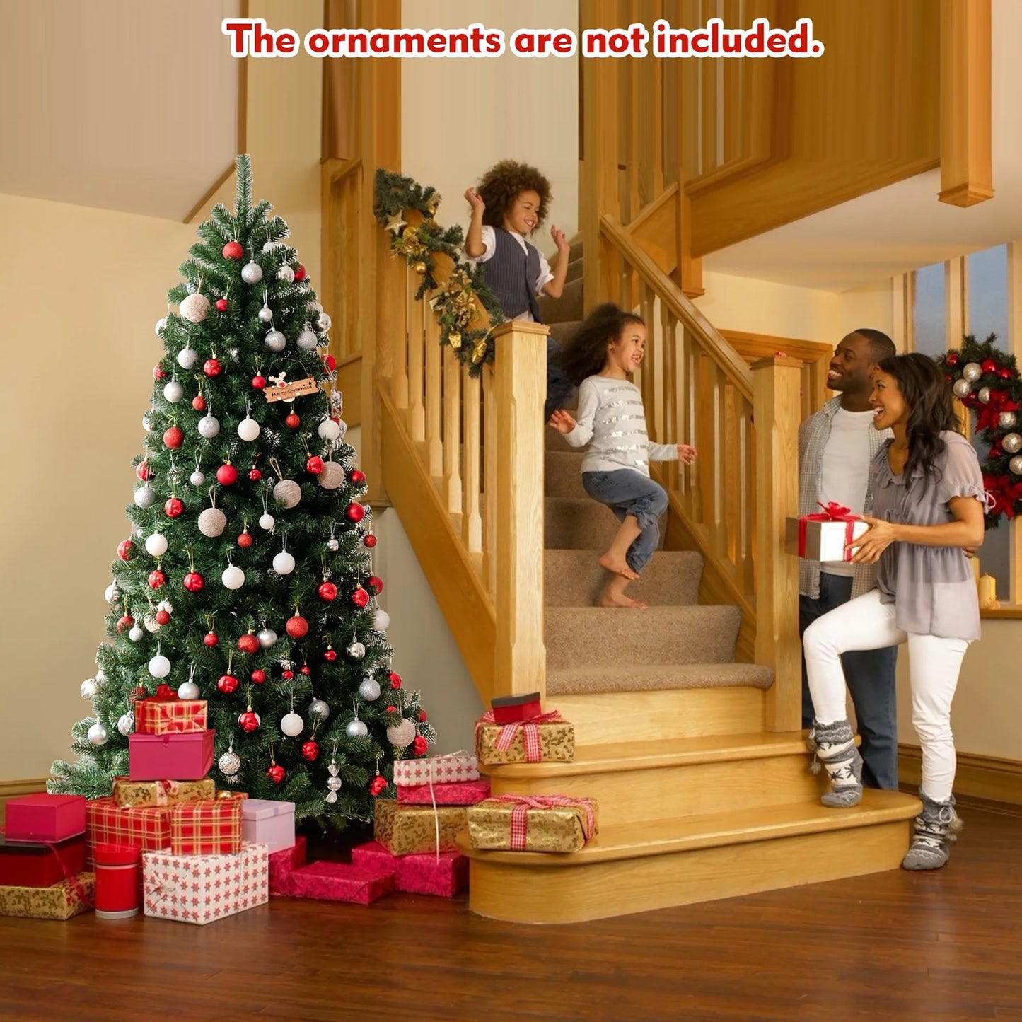 Costway 7ft Pre-lit Hinged Christmas Tree w/Remote Control & 9 Lighting Modes