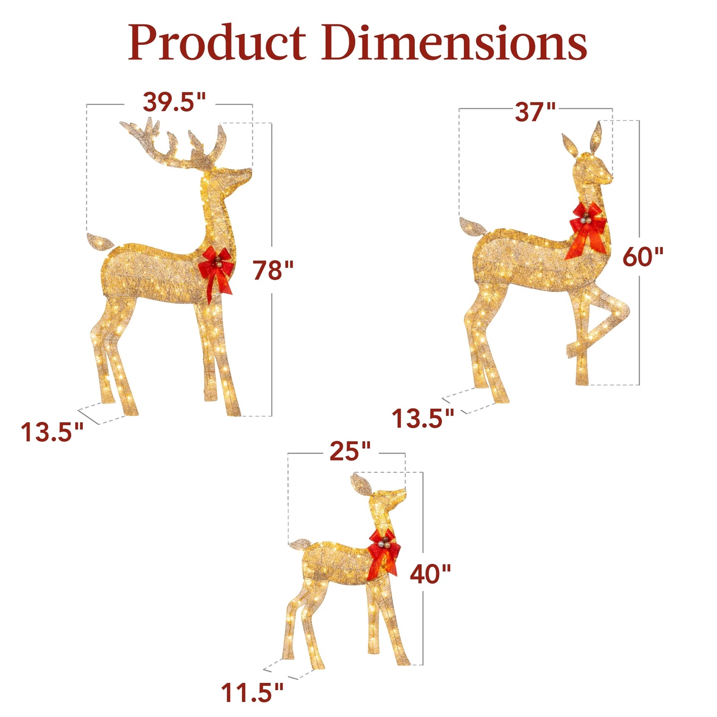 Best Choice Products 6.5ft 3-Piece Lighted Christmas Deer Set Outdoor Yard Decoration w/385 LED Lights, Stakes - Gold