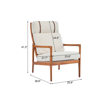 Christopher Knight Home Mid-Century Modern Accent Chair, Solid Wood Frame with High Back, Beige Cushions