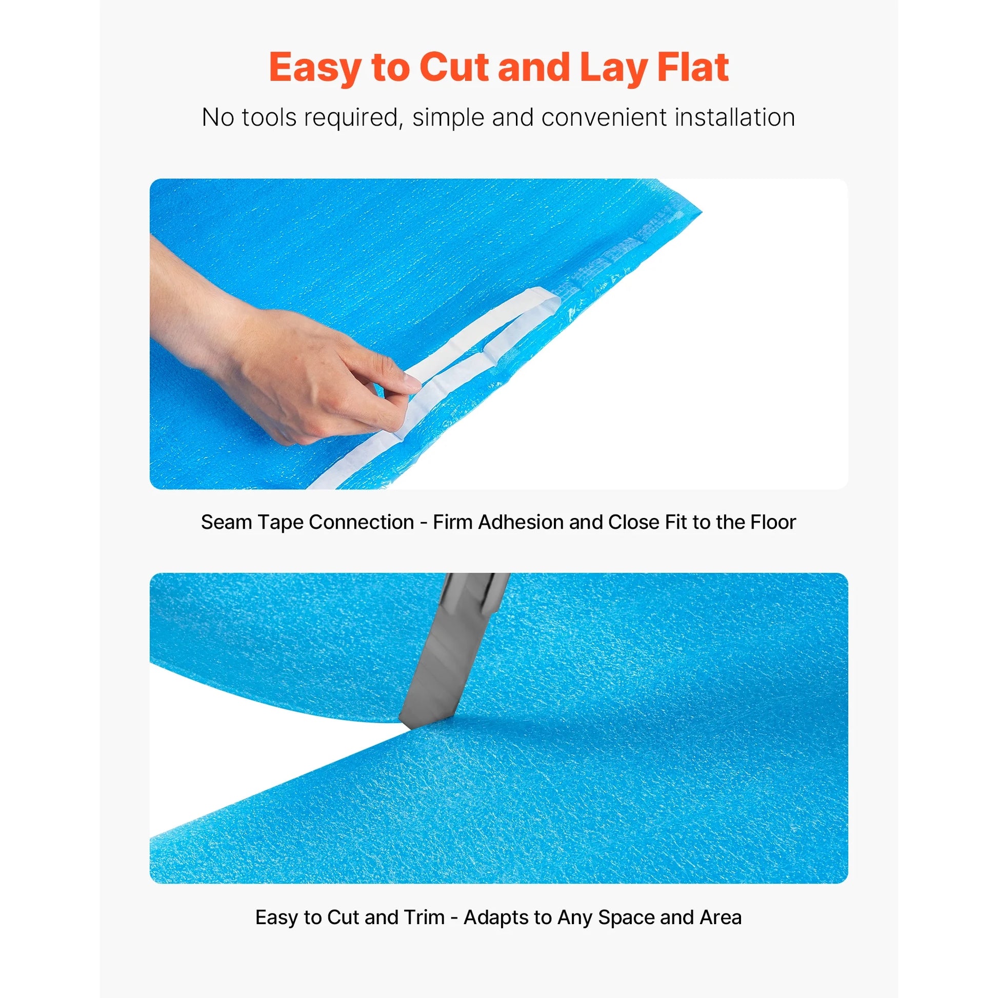 KFFKFF Floor Underlayment 600 sq. ft, 3-in-1 2 mm Thick Padding with Tape & Moisture Barrier, Durable EPE Foam for Sound Dampening & Noise Control, Suitable for Laminate Wood (6 Rolls x 100 sq. ft)
