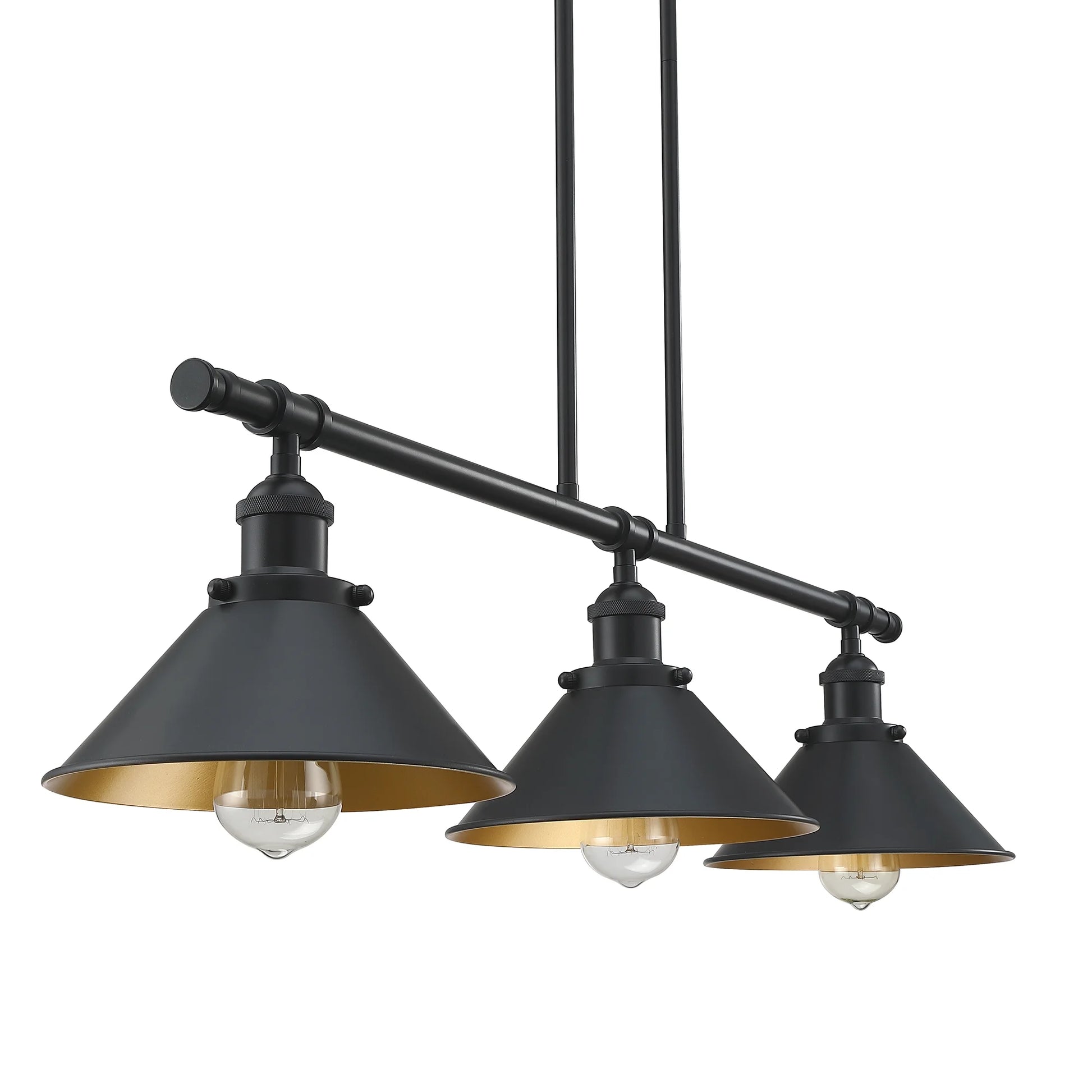 3-Light Matte Black Pendant Lighting for Kitchen Island Industrial Ceiling Mount Light Fixture for Dining Room, Living Room, Dining Table, Bars with Gold Painting Inside Finish