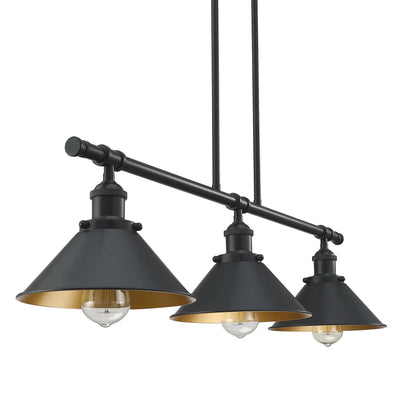 3-Light Matte Black Pendant Lighting for Kitchen Island Industrial Ceiling Mount Light Fixture for Dining Room, Living Room, Dining Table, Bars with Gold Painting Inside Finish