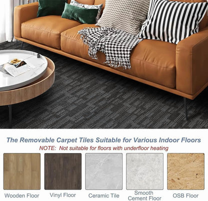Fas Home Carpet Floor Tiles 24? x 24? Commercial Carpet Squares 18 Pcs Peel and Stick Non-Slip Office Soft Tiles DIY Installation for Living Room Bedroom Study Hotel, Dark Gray
