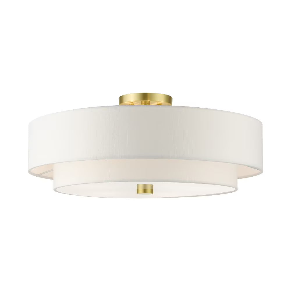 Livex Lighting Meridian 9.5" 5-Light Metal & Fabric Semi Flush in Satin Brass