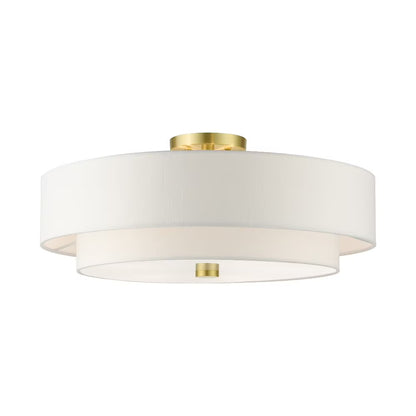 Livex Lighting Meridian 9.5" 5-Light Metal & Fabric Semi Flush in Satin Brass