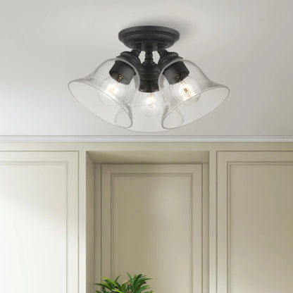 46489-04-Livex Lighting-Moreland - 3 Light Large Semi-Flush Mount In Transitional Style-7.5 Inches Tall and 14.5 Inches Wide-Black Finish