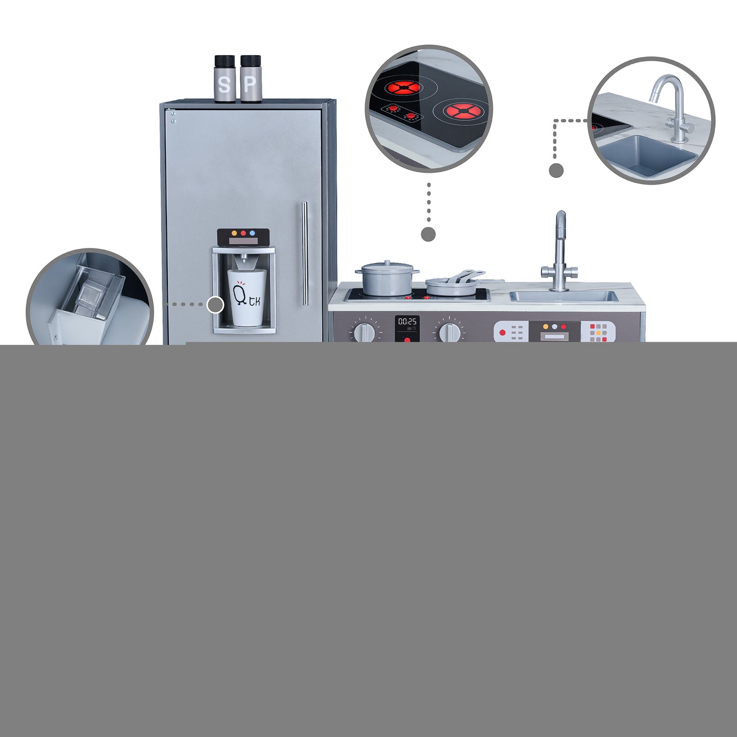 Teamson Kids Milano Kids Wooden Play Kitchen & 10 Accessories Grey TD-13397B