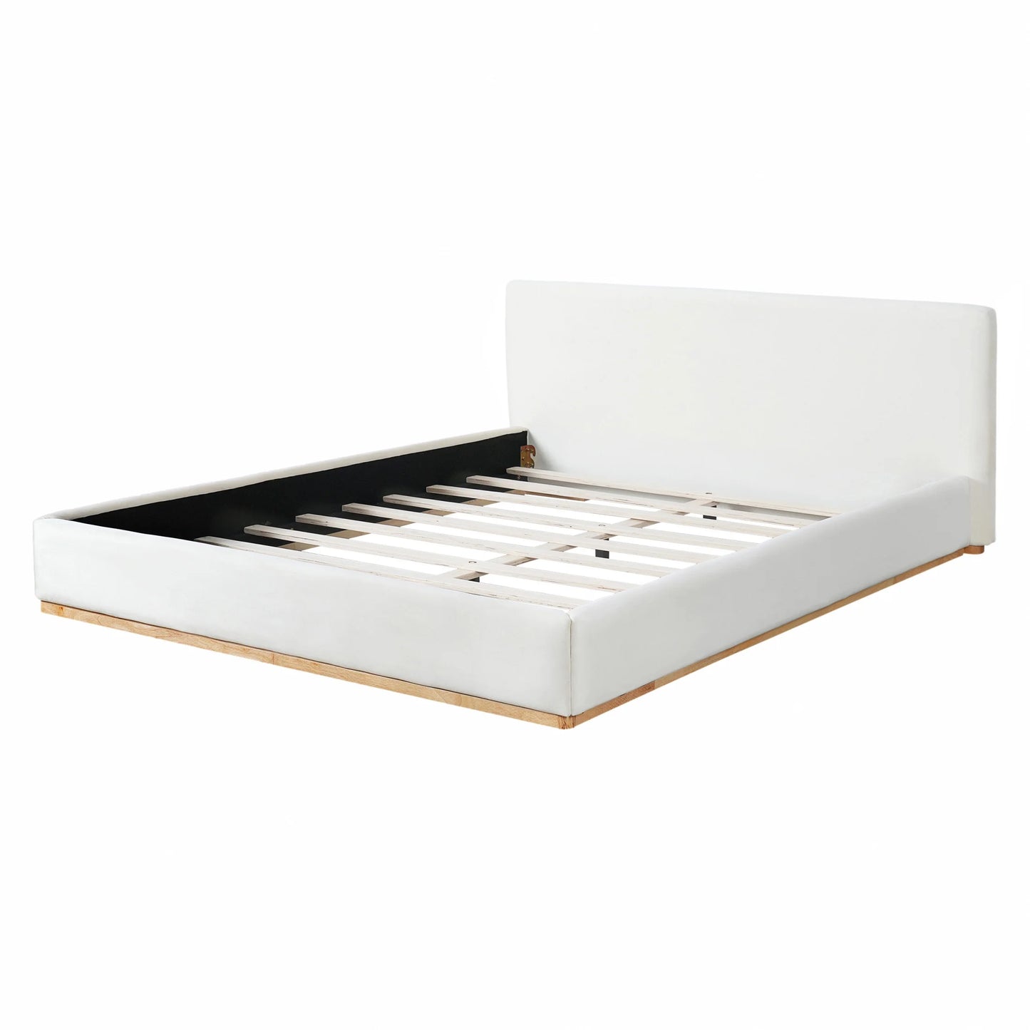 Christopher Knight Home Queen Bed with Velvet Upholstery, Solid Wood Platform, Padded Headboard, White