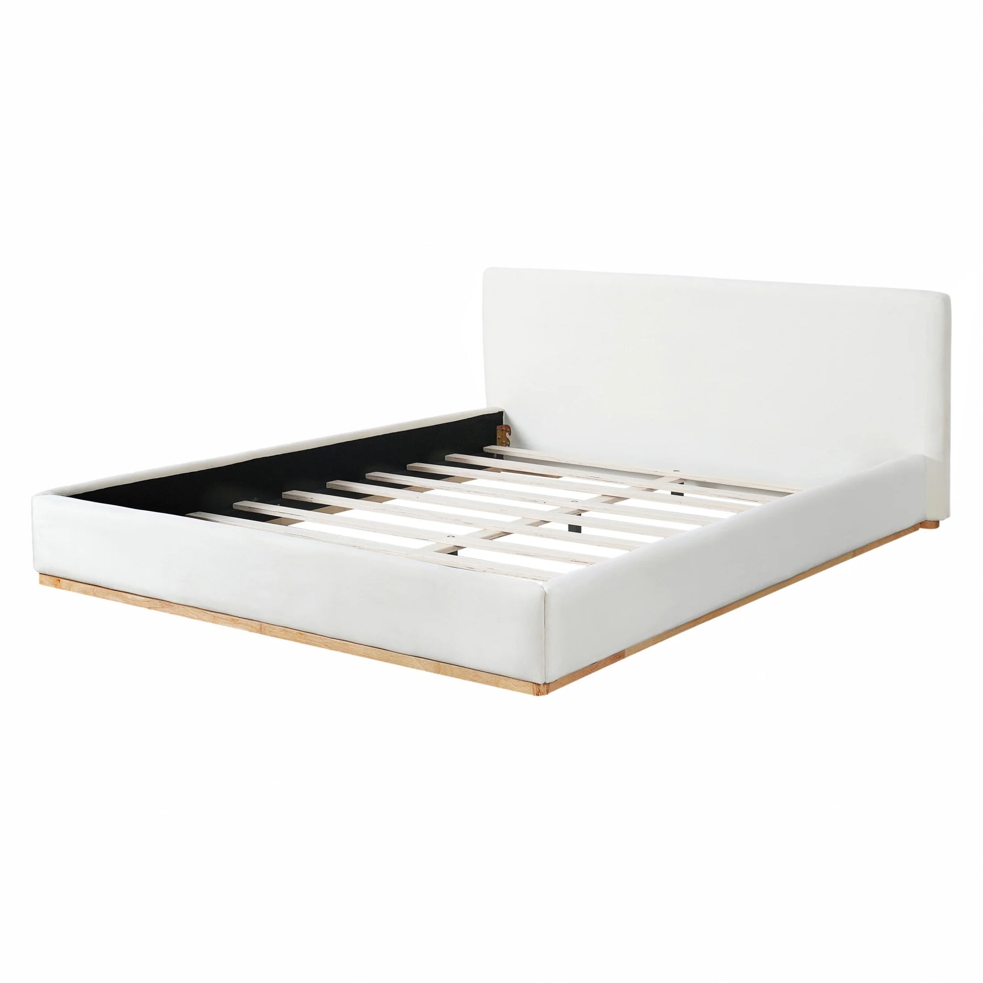 Christopher Knight Home Queen Bed with Velvet Upholstery, Solid Wood Platform, Padded Headboard, White