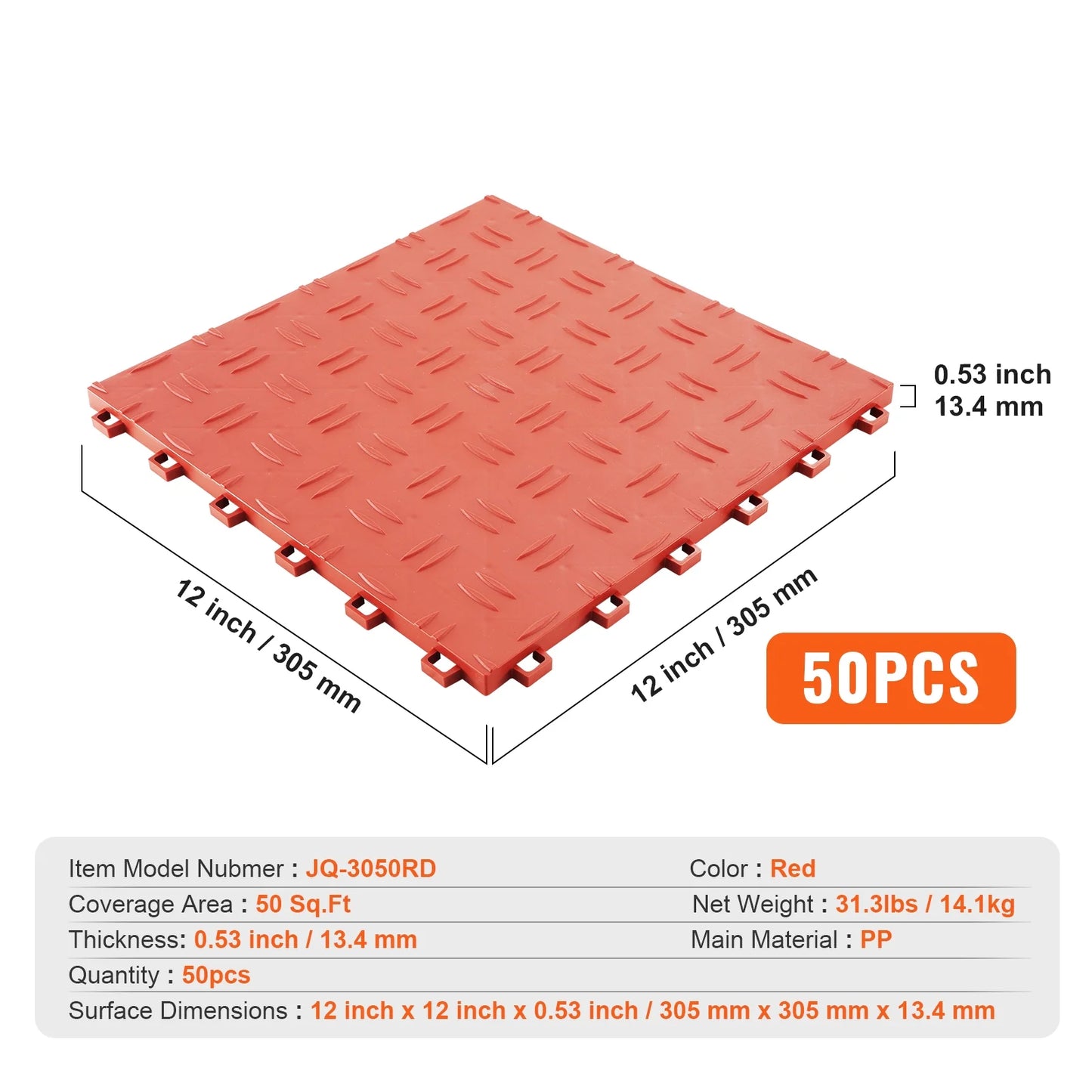 KFFKFF 50 Pack Garage Tiles Interlocking 12x12 Inch Garage Floor Tiles Red