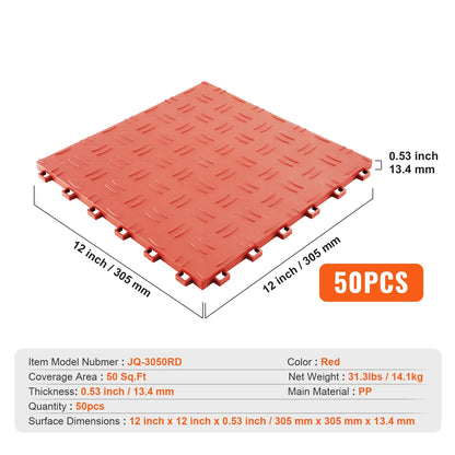 KFFKFF 50 Pack Garage Tiles Interlocking 12x12 Inch Garage Floor Tiles Red
