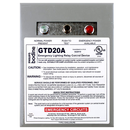Bodine GTD20A Lighting Relay Control Transfer/Bypass Device