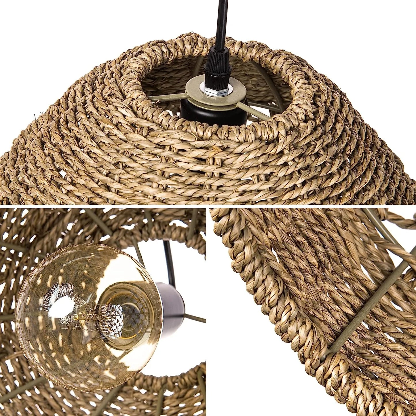 Arturesthome Creative Seagrass Pendant Lamp Rattan Lampshade Handmade Weave Lighting Modern Hanging Ceiling Light Fixture for Cafe Bar