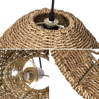 Arturesthome Creative Seagrass Pendant Lamp Rattan Lampshade Handmade Weave Lighting Modern Hanging Ceiling Light Fixture for Cafe Bar