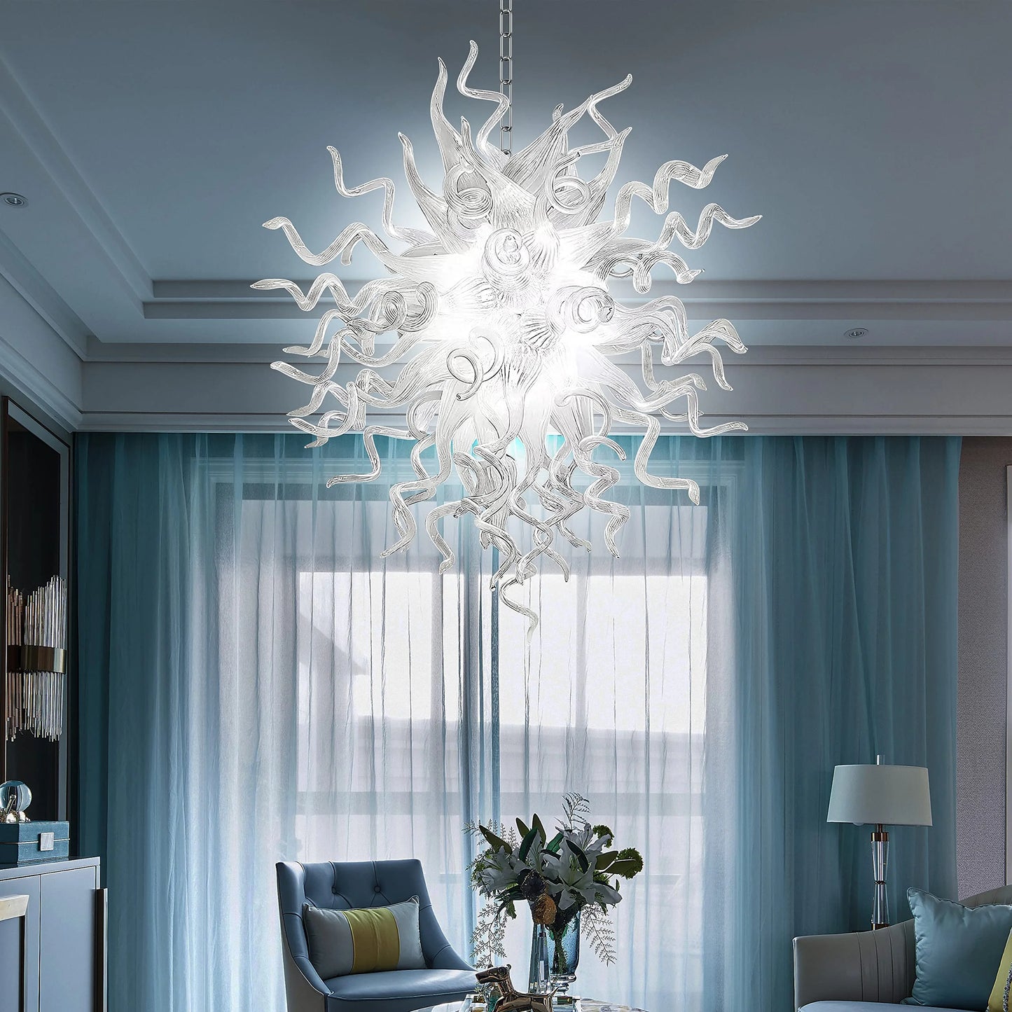 Longree Luxury Chandeliers Modern Hand Blown Glass Art Chandelier Ceiling Light Hanging Pendant Chandelier Light Fixture Decoration for Bedroom Indoor Lighting Living Room (Customizable Size & Color)