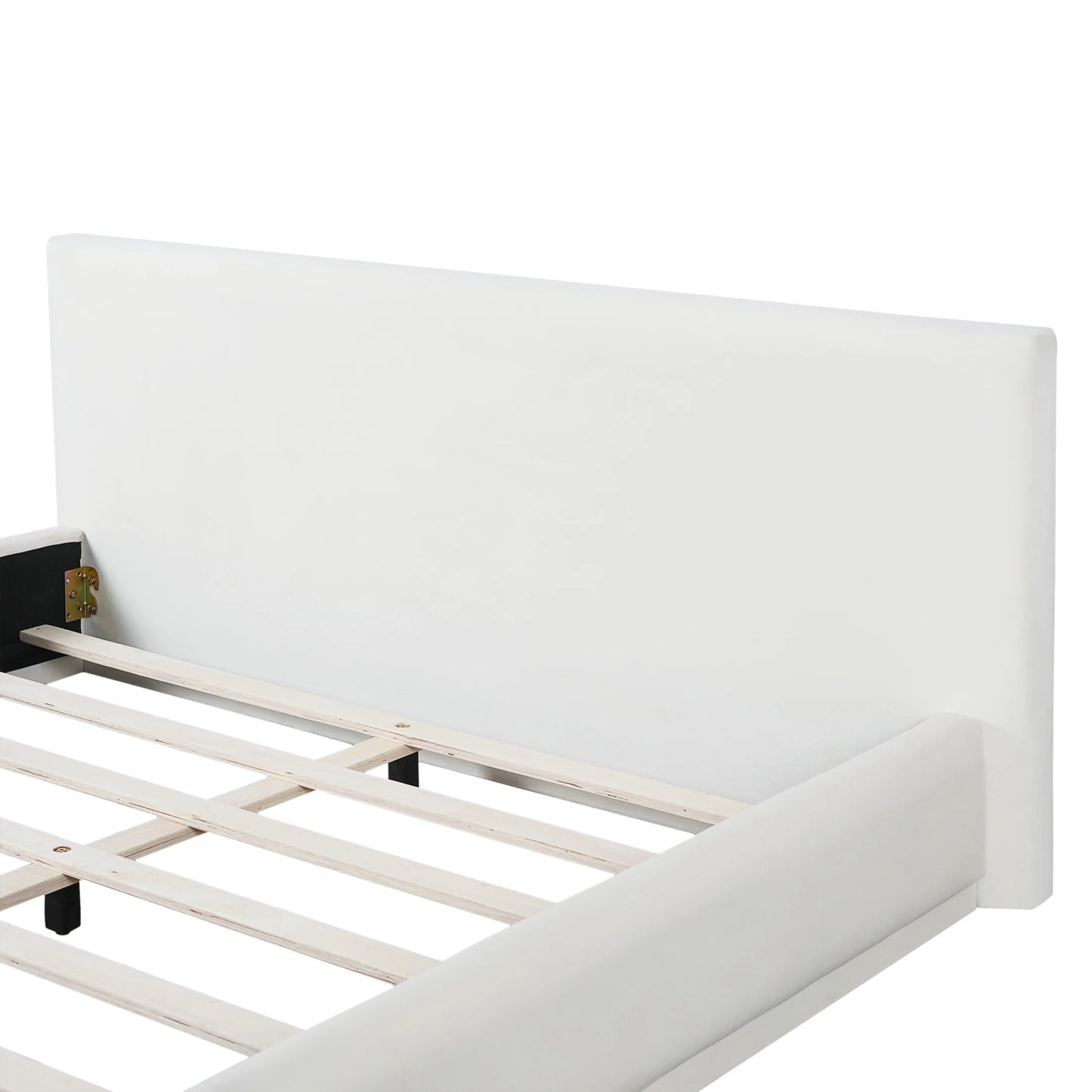 Christopher Knight Home Velvet Upholstered QueenBed, Solid Wood Platform Bed Frame, White