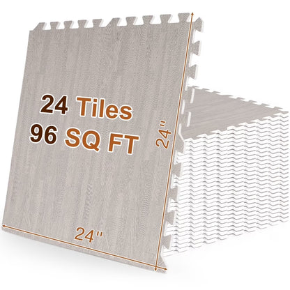 ARVAKOR Wood Grain Puzzle Mat 1/2-in, 24 Tiles EVA Foam Interlocking Floor Tiles (96SQ FT) for Secure Indoor Room Workout Flooring and Playmat