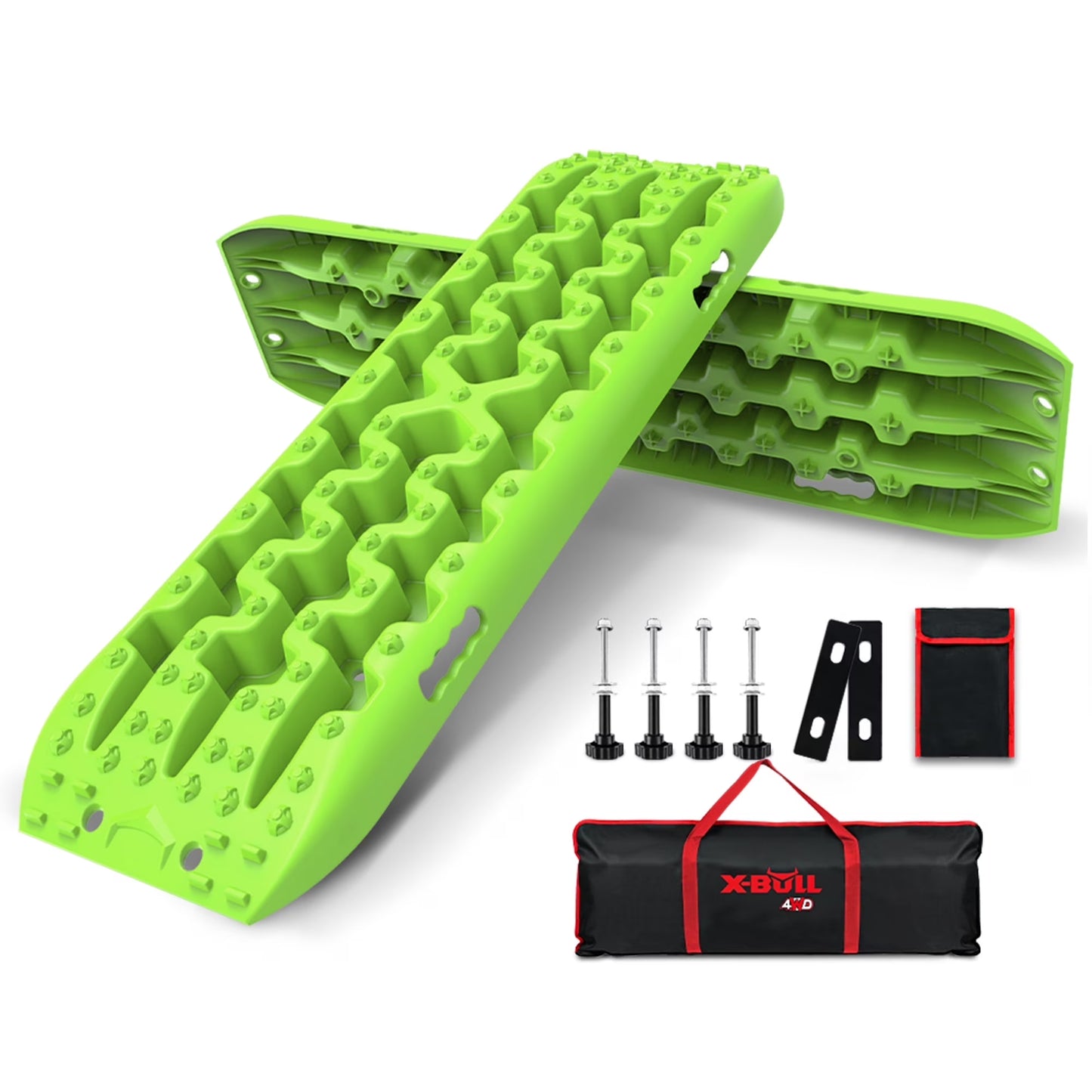 X-BULL Traction Track Traction Boards Kits Recovery Track 2PCS Sand Mud Snow Track Tire Ladder 4WD with Bag+Hardware Green 3.0