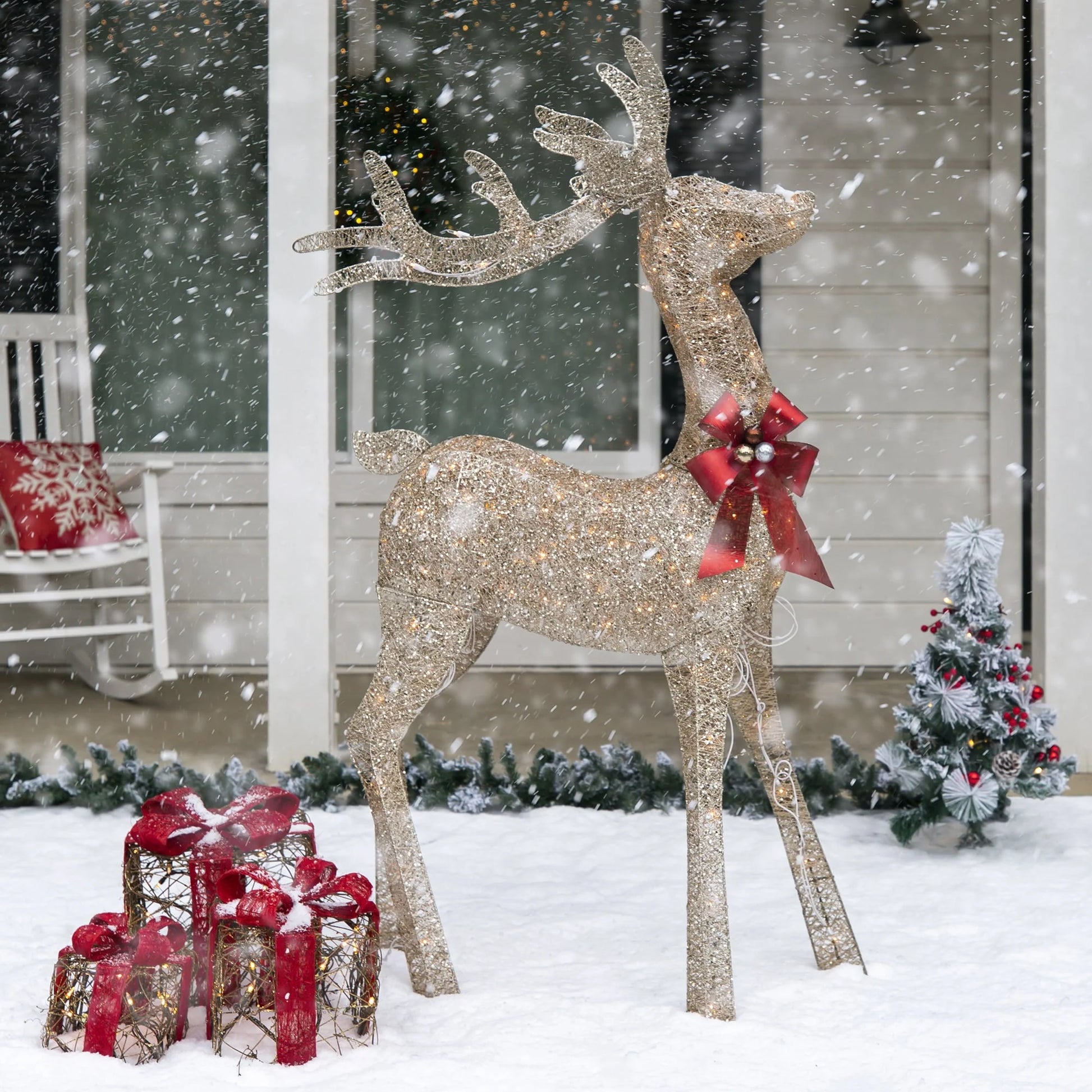 Best Choice Products 5ft Pre-Lit Reindeer Yard Christmas Decoration, Gold Holiday Deer w/150 Lights, Stakes, Zip Ties