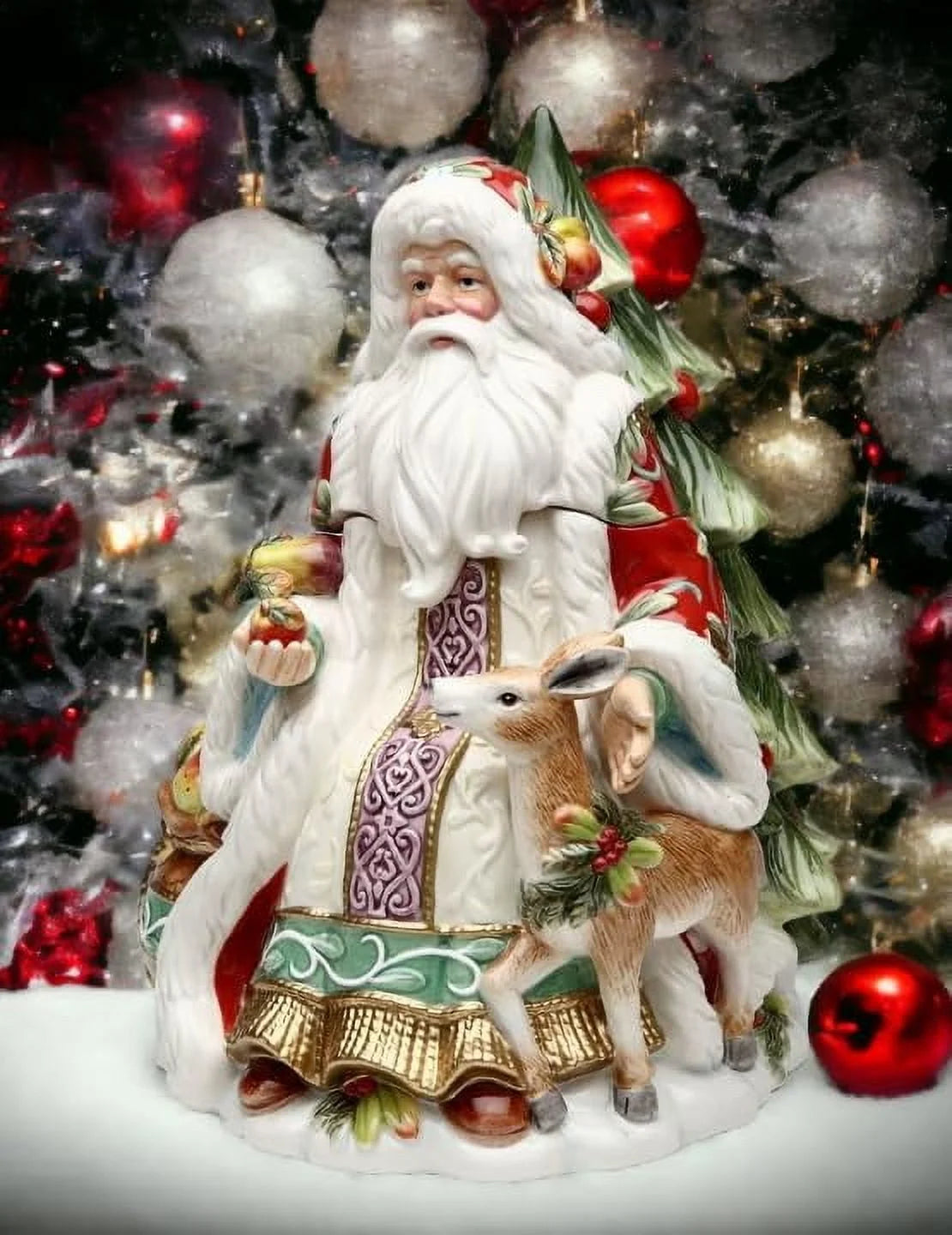 Cosmos Gifts 10545 Fine Ceramic Victorian Harvest Santa with Deer and Christmas Tree Cookie Jar, 11-1/4" H