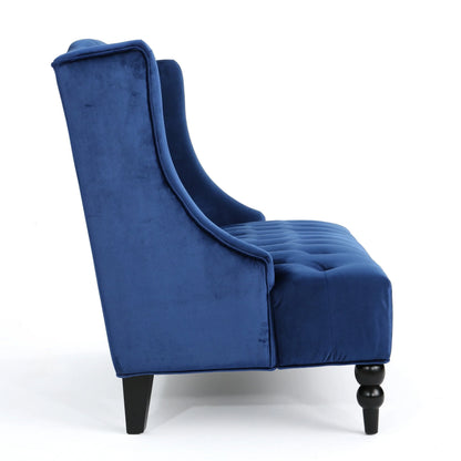 Christopher Knight Home Leora Modern Glam Tufted Velvet Wingback Loveseat by Armless Emerald Semi-Firm