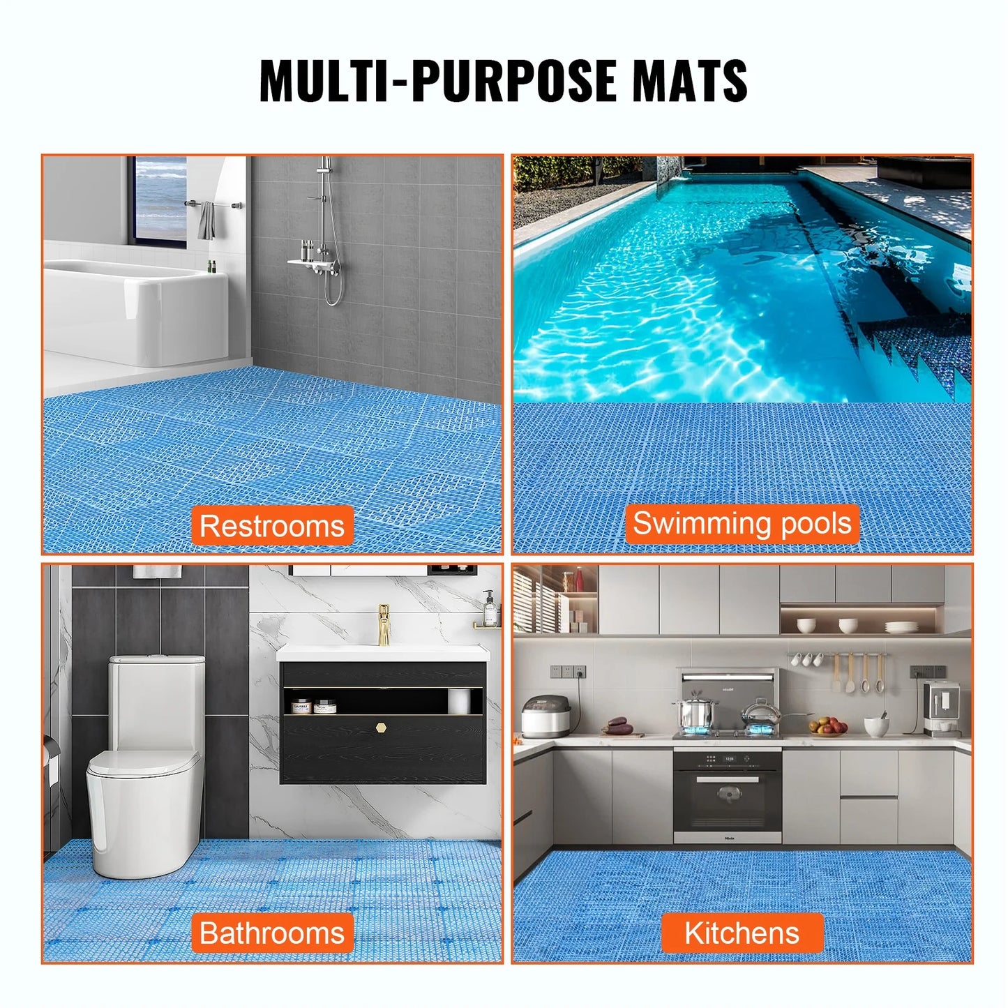KFFKFF Connectable Tiles in Blue, 55PCS, Measuring 12" x 12" Each, Composed of Gentle PVC, Featuring Interlocking Drainage Floor Tiles, Slip-Resistant with Drainage Openings, in Blue