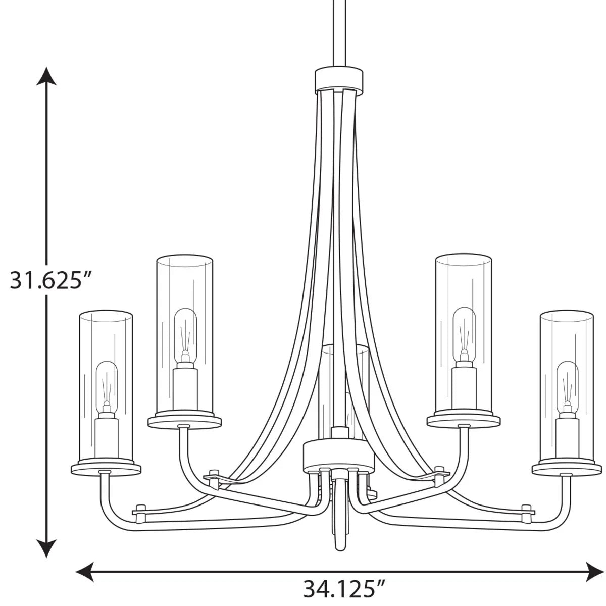 P400209-009-Progress Lighting-Riley - 19.75 Inch Height - Chandeliers Light - 5 Light - Cylinder Shade - Line Voltage-Brushed Nickel Finish