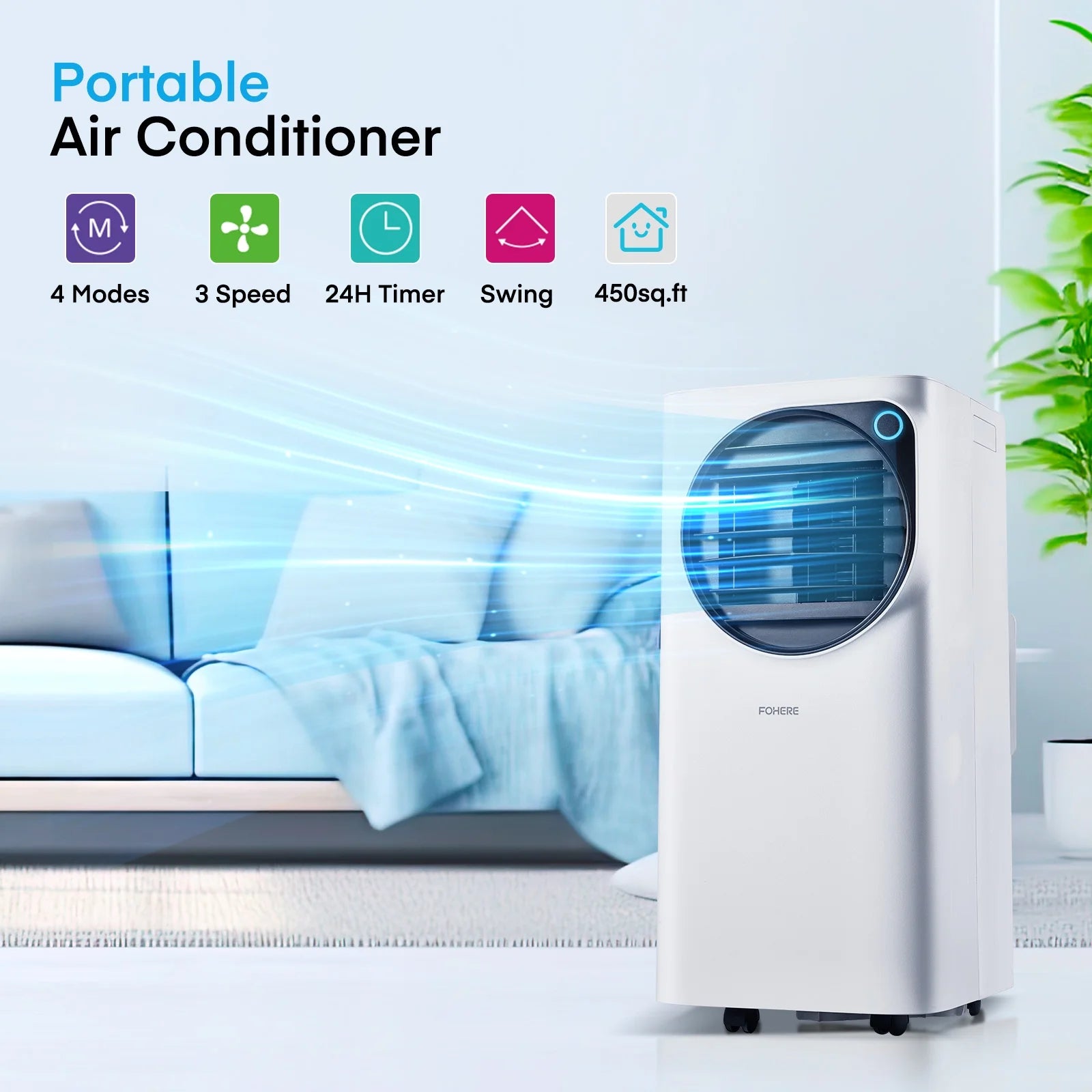 FOHERE 12000 BTU Portable Air Conditioner for Room Cooling and Heating, Covers up to 550 Sq. Ft, 4 IN 1 All Season AC Portable Air Conditioner with Remote Control and Window Kit, White