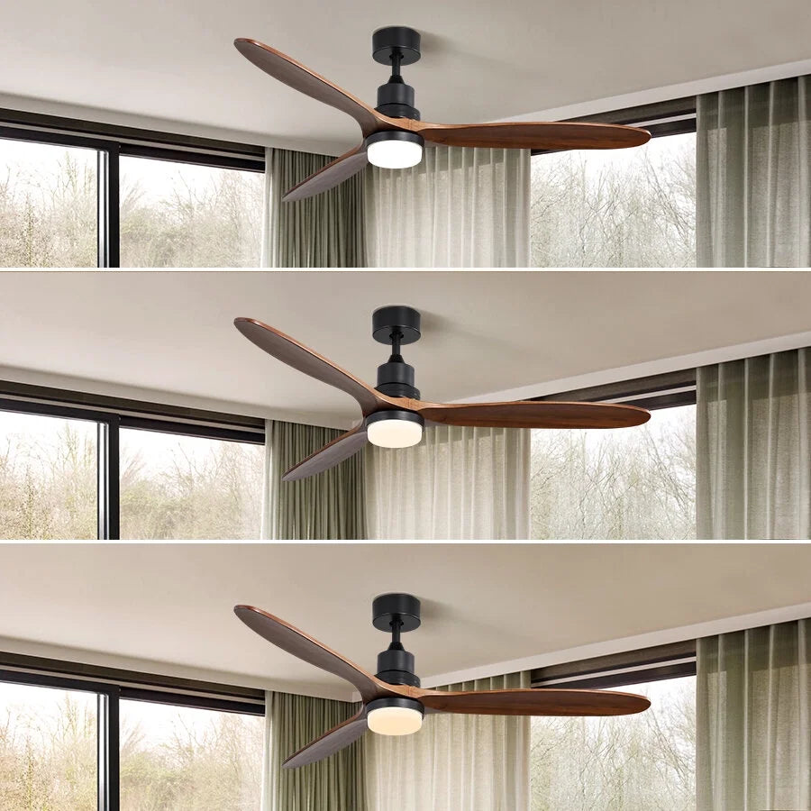 52 Inch Minimalist Ceiling Fan Light with 6 Speed Remote Energy-Saving Dc Motor,Matte White Metal & Wood Electrical Appliances Fans