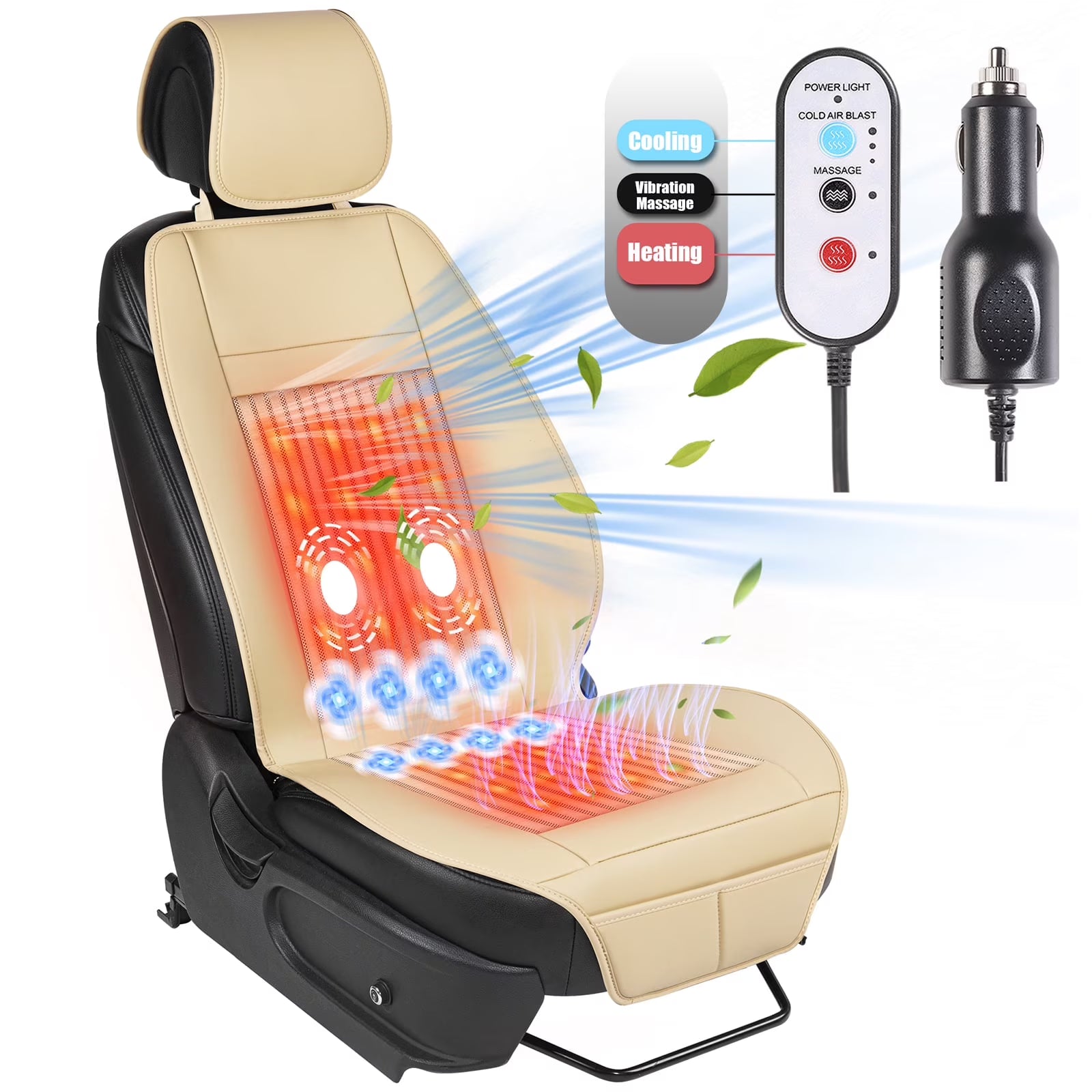 Paffenery 2025 Heating and Cooling Seat Cover Front Seat, 12V-24V Ventilated Cooling Car Seat Cushion, Cooled Seat Cover for Car SUV Truck Universal Fit, Fashion Black