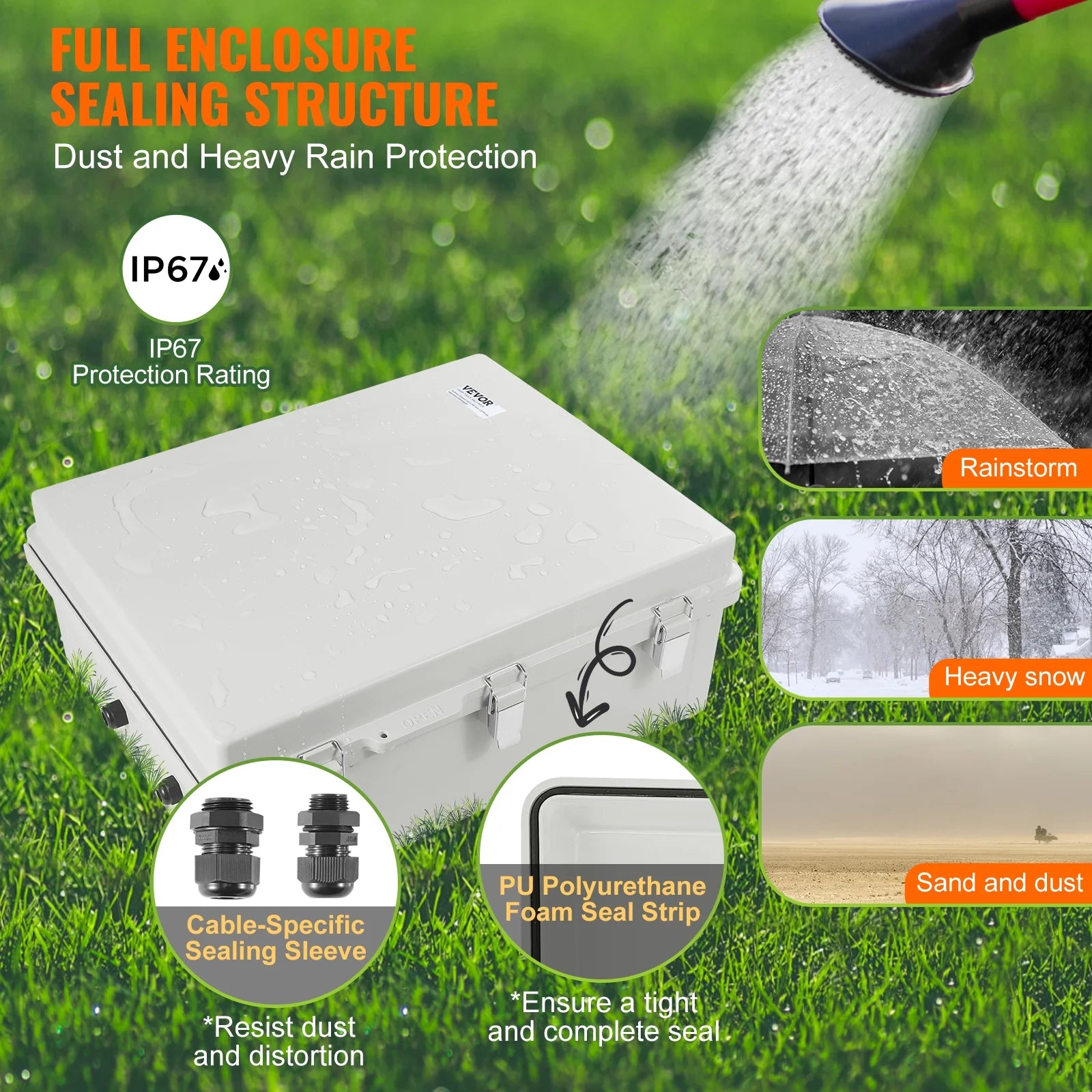 VEVOR Outdoor Electrical Junction Box, 20.87 x 16.92 x 7.87 in, ABS Plastic Electrical Enclosure Box with Hinged Cover Stainless Steel Latch, IP67 Dustproof Waterproof