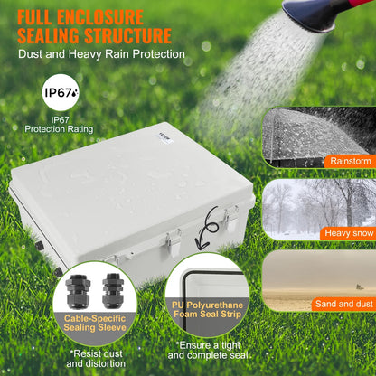 VEVOR Outdoor Electrical Junction Box, 20.87 x 16.92 x 7.87 in, ABS Plastic Electrical Enclosure Box with Hinged Cover Stainless Steel Latch, IP67 Dustproof Waterproof