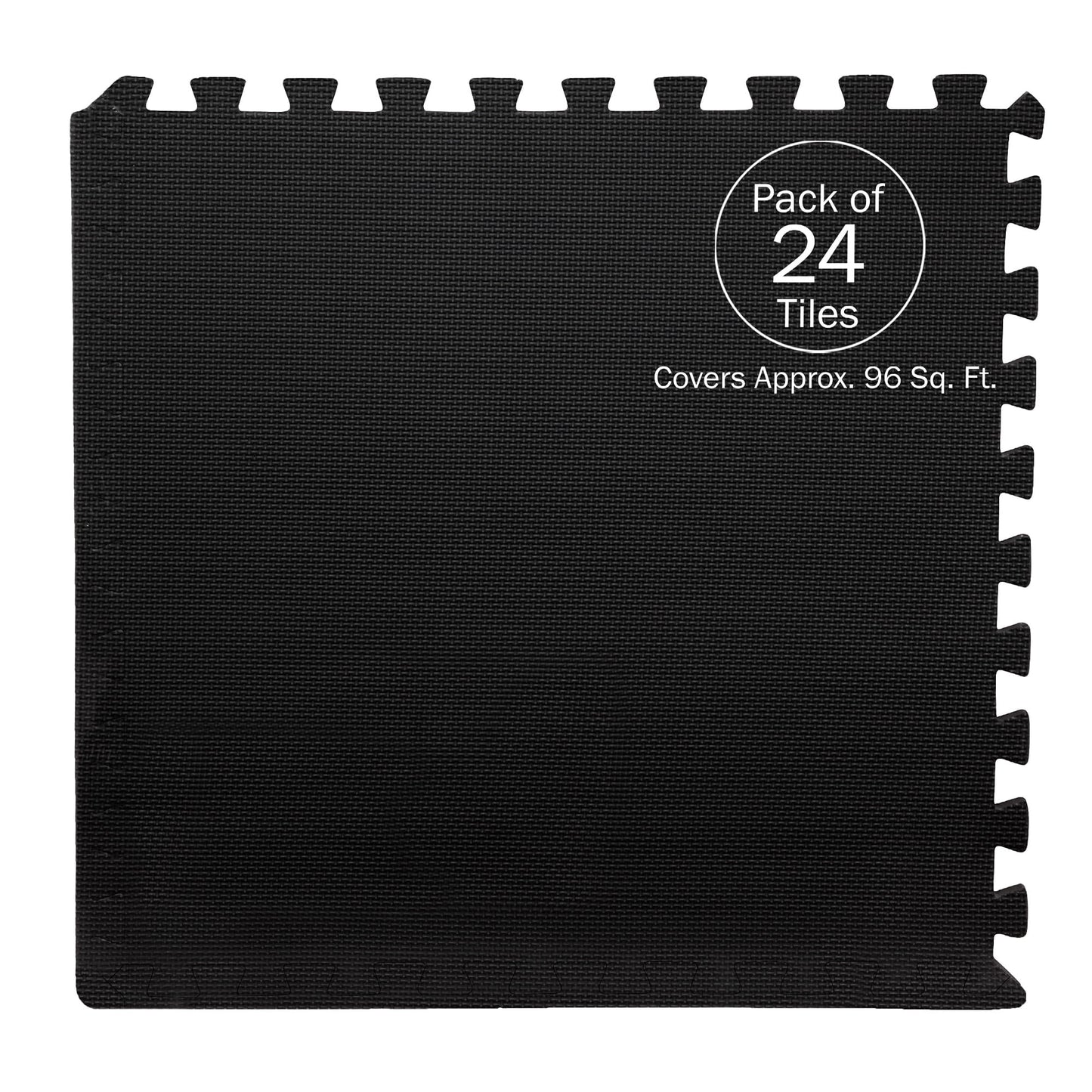 Foam Flooring Tiles - 24-Pack Interlocking EVA Foam Pieces - Non-Toxic Floor Padding for Playroom, Gym, or Basement by Stalwart (Black)