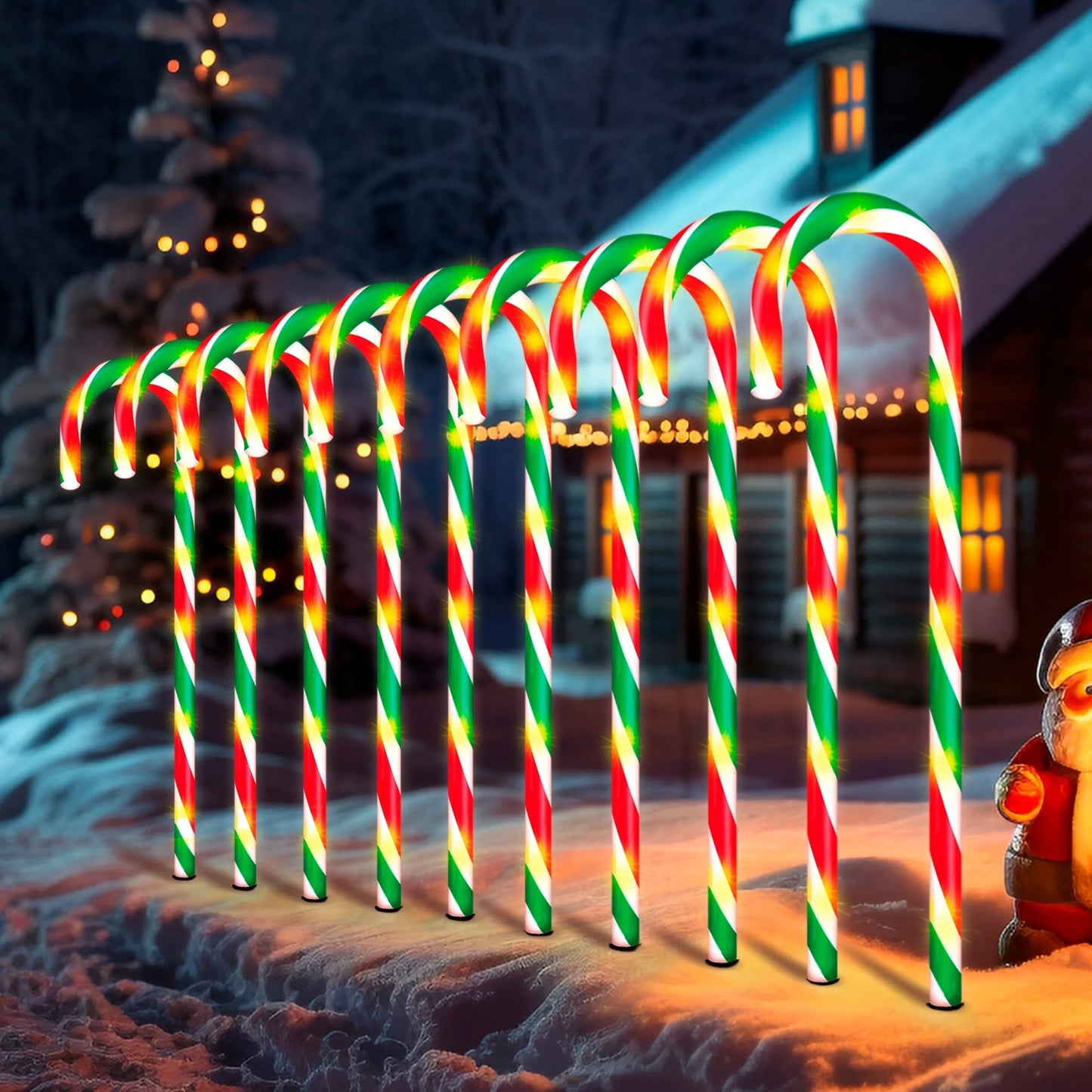 Christmas Candy Cane Lights 21 Inch 10 Pack 8 Lighting Modes Flickering Candy Pathway Marker Outdoor Indoor Waterproof UL Listed Christmas Lighting Decoration Light