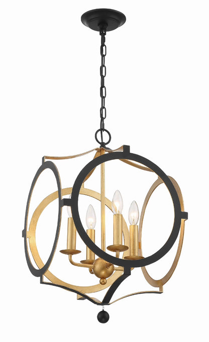 ODE-704-BK-GA-Crystorama Lighting-Odelle - Four Light Chandelier in Classic Style - 20 Inches Wide by 20 Inches High-Matte Black/Antique Gold Finish