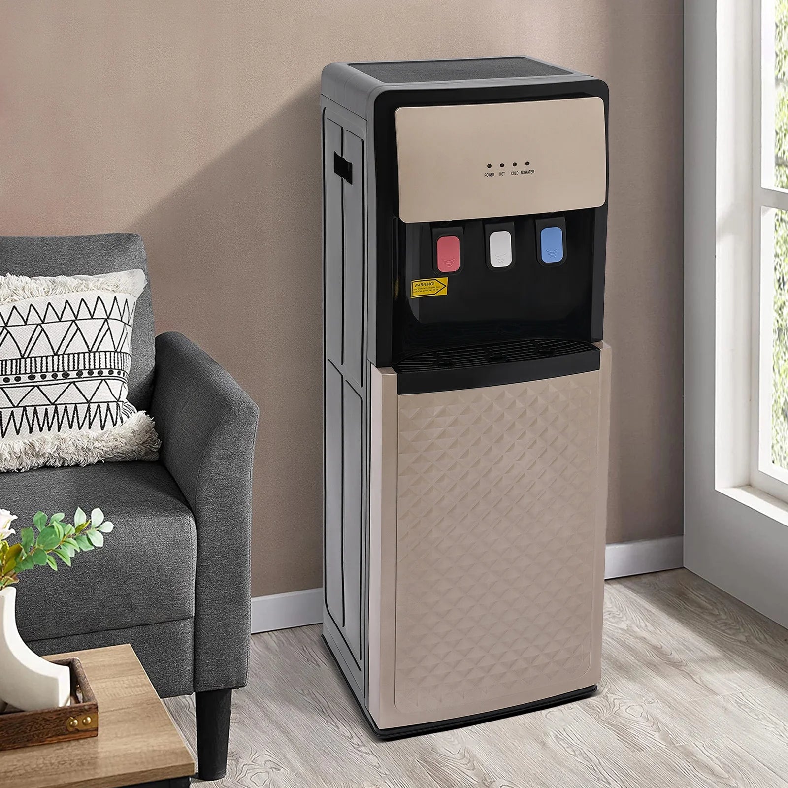 Champaign Gold Bottom Loading Water Dispenser - Hot, Cold & Room Temperature Water, 500W Heating, 90W Cooling, Safe & User-Friendly Design for Home & Office
