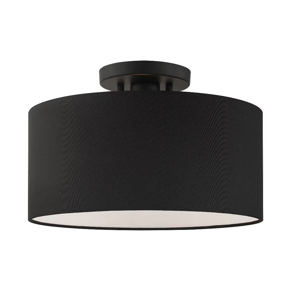 Livex Lighting Bainbridge 13" 1-Light Modern Metal & Fabric Semi Flush in Black