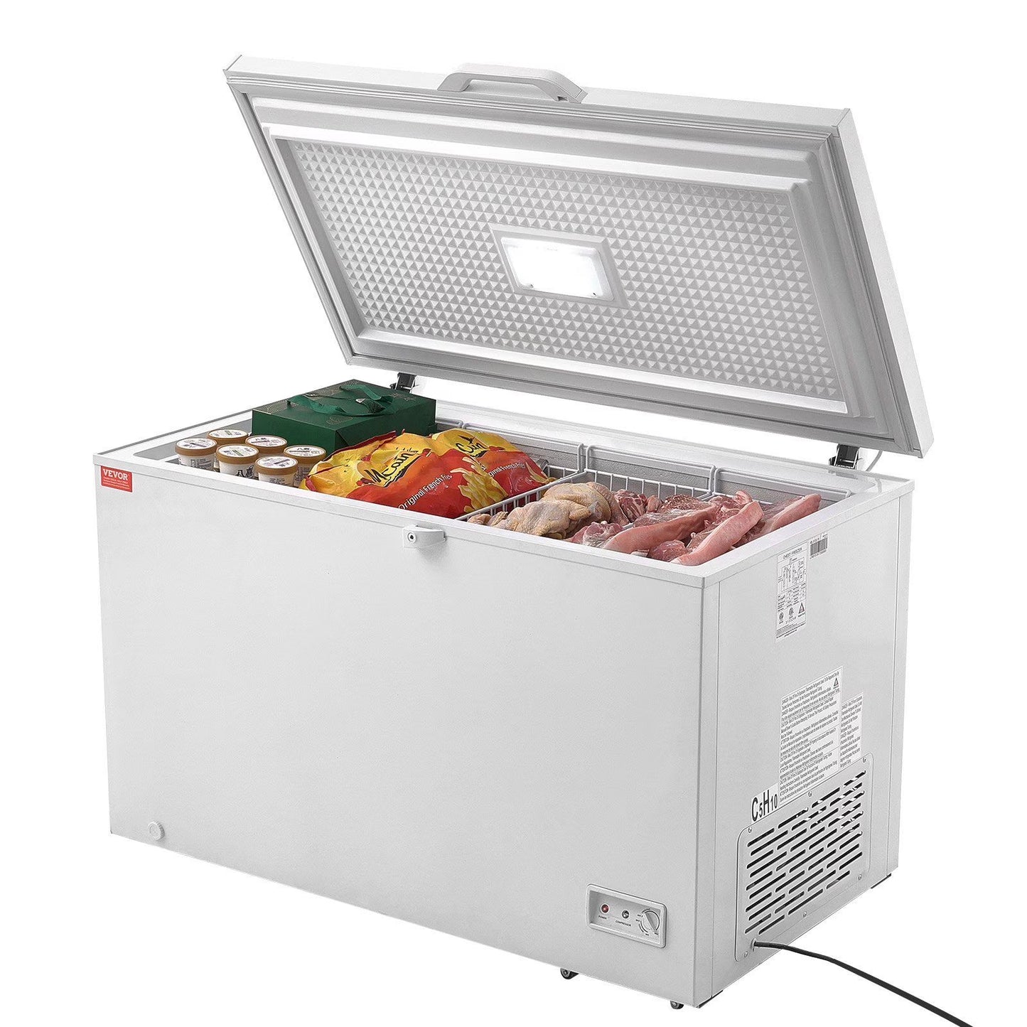 STAWAY 12.8 Cu.ft Chest Freezer - Large Deep Freezer with Adjustable Thermostat, Locking Lid, LED Lighting, 4 Baskets & 6 Wheels - Ideal for Home & Commercial Use