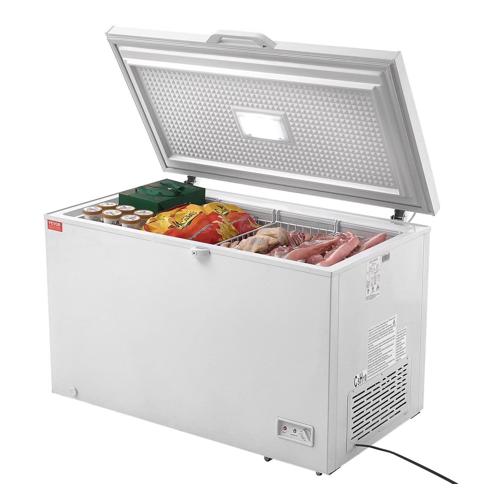 STAWAY 12.8 Cu.ft Chest Freezer - Large Deep Freezer with Adjustable Thermostat, Locking Lid, LED Lighting, 4 Baskets & 6 Wheels - Ideal for Home & Commercial Use