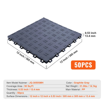 KFFKFF 12x12 in Garage Tile Interlocking Gray Pack of 50 Garage Floor Tiles