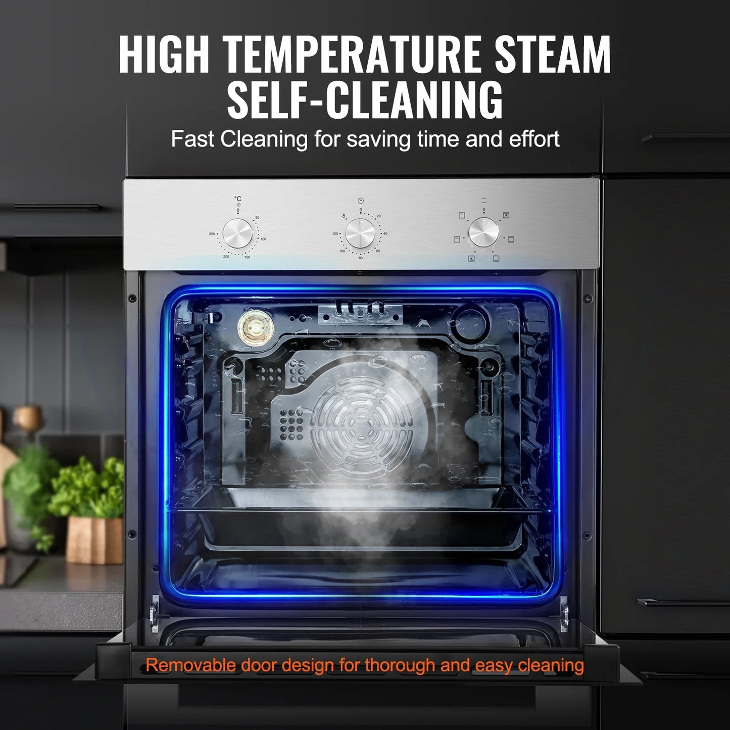 KFFKFF Solo Wall Oven, 24" Electrically Integrated Wall Oven with Half a Dozen Cooking Capabilities, 2.68 Cubic Ft Electric Wall Ovens with Timing Device, 2000W Electric Oven