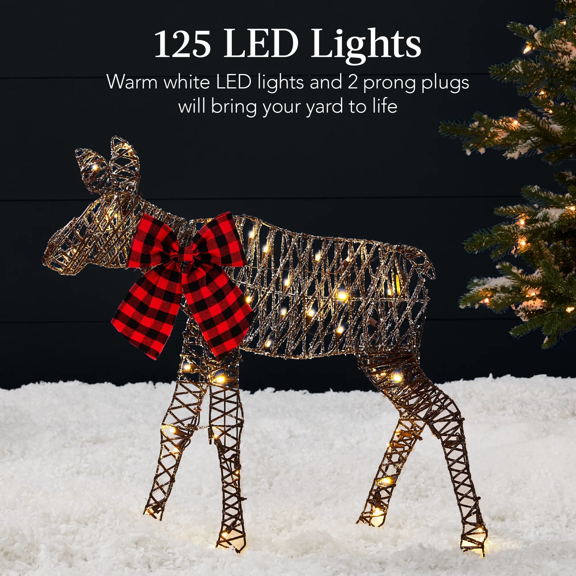 Best Choice Products 4ft 2-Piece Lighted 2D Christmas Moose Set Outdoor Decor w/125 LED Lights, Stakes - Rattan